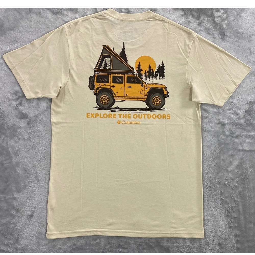 Columbia CSC Explore The Outdoors Mens M Beige Jeep Graphic T-Shirt NWT